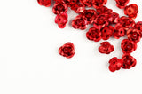 Red Aluminum Rose Beads, Metal Flower Cabochons, 7mm - 30 pieces (1037)