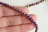 Purple Jade Beads, Gold Marble Accent, Dyed Mashan Jade, 4mm, 16" Strand (1016)