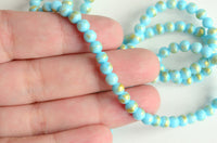 Turquoise Jade Beads, Gold Accents Mashan Dyed Jade, 4mm - Full Strand (1019)