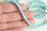 Turquoise Jade Beads, Gold Accents Mashan Dyed Jade, 4mm - Full Strand (1019)