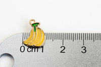 Banana Charms, Yellow Enamel, Gold Toned Metal, 15mm x 10mm - 5 pieces (1054)