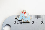 Cute Elephant Charms, Blue Enamel, Gold Toned Metal, 15mm x 18mm - 5 pieces (1060)