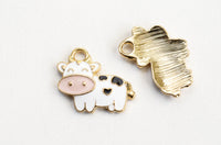 Cow Charms, White Black Enamel, Gold Toned Alloy Metal, 16mm x 20mm - 5 pieces (1062)