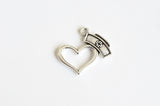 Heart Charms With Nurse Cap, Tibetan Silver Tone, Medical Love Pendants, 21 x 23mm - 10 pieces (1028)