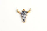 Cow Skull Charms, Black And White Printed on Gold Toned Metal, 22mm x 21mm - 4 pieces (1081)
