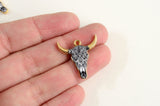 Cow Skull Charms, Black And White Printed on Gold Toned Metal, 22mm x 21mm - 4 pieces (1081)