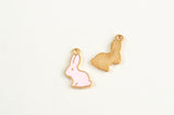 Rabbit Charm, Pink Enamel Gold Toned Pendants, 17mm x 11mm - 5 pieces (1088)