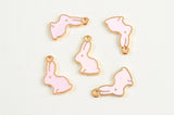 Rabbit Charm, Pink Enamel Gold Toned Pendants, 17mm x 11mm - 5 pieces (1088)