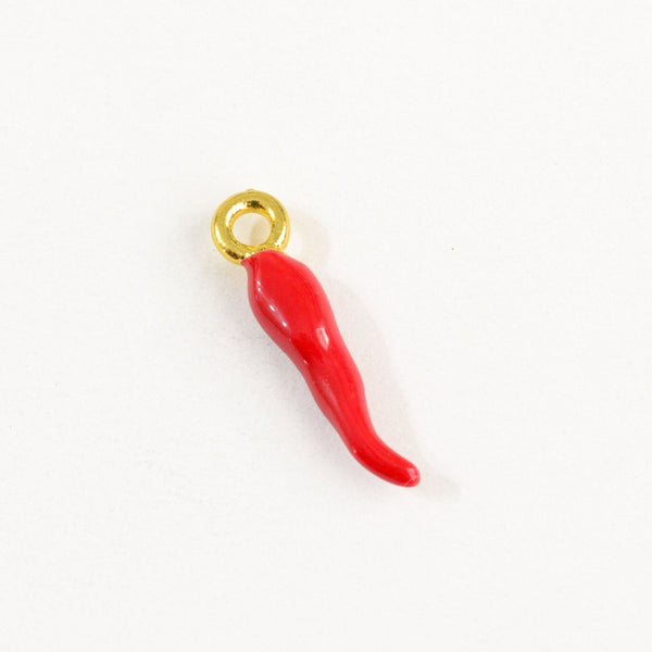 Tiny red chili pepper charm with gold ring