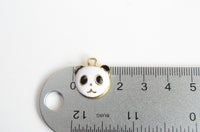 Panda Charm, Enamel Black And White, Gold Toned, 18mm x 16mm - 5 pieces (1108)