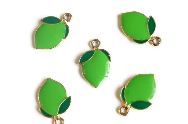 Lime Charms, Enamel, Gold Toned, 21mm x 13mm - 4 pieces (891)
