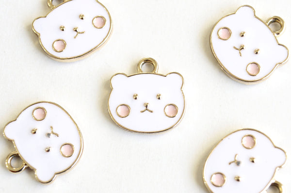 Bear Charms, White Enamel, Gold Toned Plating, Teddy Pendants, 14mm x 14mm - 5 pieces (1044)