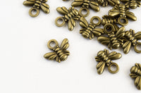 Tiny Bee Charms, Antique Bronze, 10mm - 10 pieces (1069)