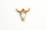 Cow Skull Charms, Colorful Printed on Gold Toned Metal, 22mm x 21mm - 4 pieces (1084)