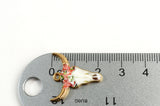 Cow Skull Charms, Colorful Printed on Gold Toned Metal, 22mm x 21mm - 4 pieces (1084)