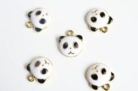 Panda Charm, Enamel Black And White, Gold Toned, 18mm x 16mm - 5 pieces (1108)