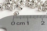 Metal Barrel Beads, Silver Toned Melon Spacer Beads, 4mm x 3mm mm - 40 pieces (F186)