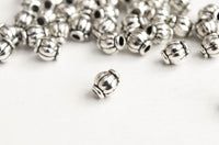Metal Barrel Beads, Silver Toned Melon Spacer Beads, 4mm x 3mm mm - 40 pieces (F186)