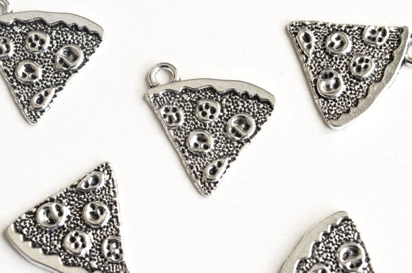 Pizza Slice Charms, Silver Tone Food Pendants, Friend Bracelet Charms, 21mm x 19mm - 6 pieces (1163)