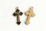 Cross Charm, Black Enamel Gold Toned Metal Crucifix Pendants, 25mm x 14mm - 5 pieces (1171)