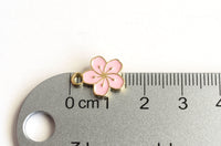 Cherry Blossom Charms, Gold Toned Pink Enamel, 14mm x 12mm - 5 pieces (1179)