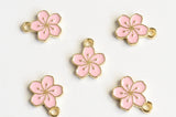 Cherry Blossom Charms, Gold Toned Pink Enamel, 14mm x 12mm - 5 pieces (1179)