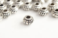 Silver Spacer Beads, Metal Rondelle, Rope Design, 6.5 x 4.5mm  40 pieces (F181)