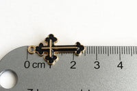 Cross Charm, Black Enamel Gold Toned Metal Crucifix Pendants, 25mm x 14mm - 5 pieces (1171)