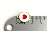 Heart Charms, Love Word Bubble Pendant, Gold Toned Metal, White and Red Enamel, 17mm x 15mm - 5 pieces (1174)