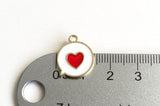 Heart Charms, Love Word Bubble Pendant, Gold Toned Metal, White and Red Enamel, 17mm x 15mm - 5 pieces (1174)