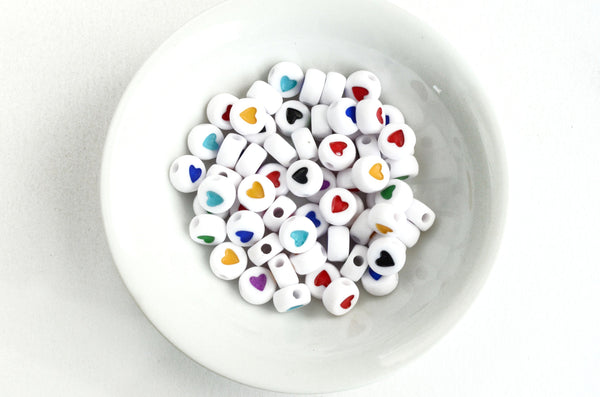 Multi Heart Plastic Beads, 7mm x 3.5mm - 100 pieces (BTMHEART)