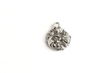 Fish and Flower Charm, Round Antique Silver Pendant, 17mm x 14mm - 10 pieces (1221)