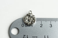 Fish and Flower Charm, Round Antique Silver Pendant, 17mm x 14mm - 10 pieces (1221)