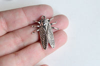 Cicada Insect Charms, Silver Tone Bug Charms, 27mm x 22mm - 5 pieces (1236)