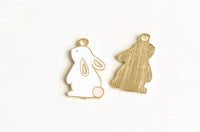 Bunny Charm, White Enamel Gold Toned Pendants, 22mm x 13mm - 5 pieces (1264)