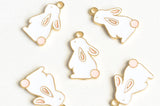 Bunny Charm, White Enamel Gold Toned Pendants, 22mm x 13mm - 5 pieces (1264)