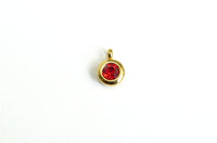 Red Rhinestone Charms, Gold Toned Stainless Steel, 6.5 mm - 4 piece3s (1268)