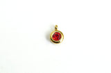 Red Rhinestone Charms, Gold Toned Stainless Steel, 6.5 mm - 4 piece3s (1268)