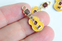 Guitar Charms, Acoustic Guitar Pendants, Gold Tone 23mm x 9mm - 5 pieces (1281))