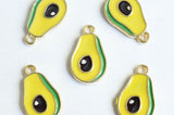 Avocado Charms, Yellow and Green Enamel, Gold Tone, 19mm x 11mm - 5 pieces (1287)