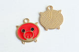 Pig Charms, Red Enamel, Gold Tone, 18mm x 16mm - 4 pieces (1288)