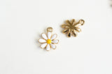 White Flower Charms, Enamel On Gold Toned Metal, 18mm x 14mm - 4 pieces (1307)