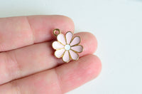 Pink Flower Charms, Enamel On Gold Toned Metal, 19mm x 15mm - 4 pieces (1308)