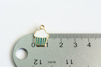 Cupcake Charms, Green Enamel Dessert Pendants, 16mm x 10mm - 5 pieces (1313)