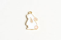 Bunny Charm, White Enamel Gold Toned Pendants, 22mm x 13mm - 5 pieces (1264)