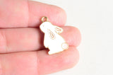 Bunny Charm, White Enamel Gold Toned Pendants, 22mm x 13mm - 5 pieces (1264)