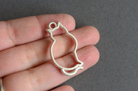 Cat Pendant, Matte Silver Open Back Bezel Charms For Resin, 36mm x 19mm - 4 pieces (BZ11)