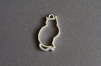 Cat Pendant, Matte Silver Open Back Bezel Charms For Resin, 36mm x 19mm - 4 pieces (BZ11)