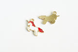 Unicorn Charms, Red and White Enamel, Gold Toned Fantasy Pendants, 16mm x 20mm - 5 pieces (1318)
