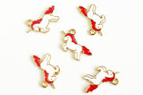 Unicorn Charms, Red and White Enamel, Gold Toned Fantasy Pendants, 16mm x 20mm - 5 pieces (1318)